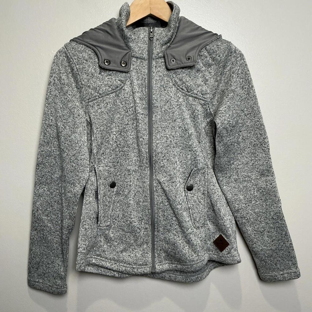 Eddie Bauer Womens Gray‎ Long Sleeve Full Zip Hooded Fleece Lined Knit Jacket M